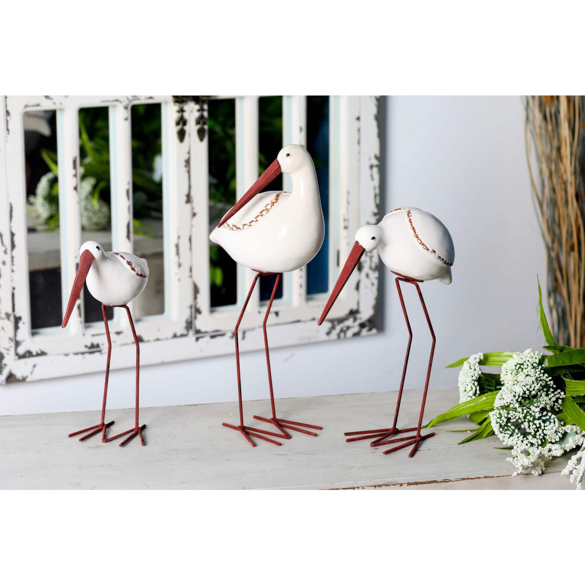 White Stoneware Coastal Birds Sculpture Set